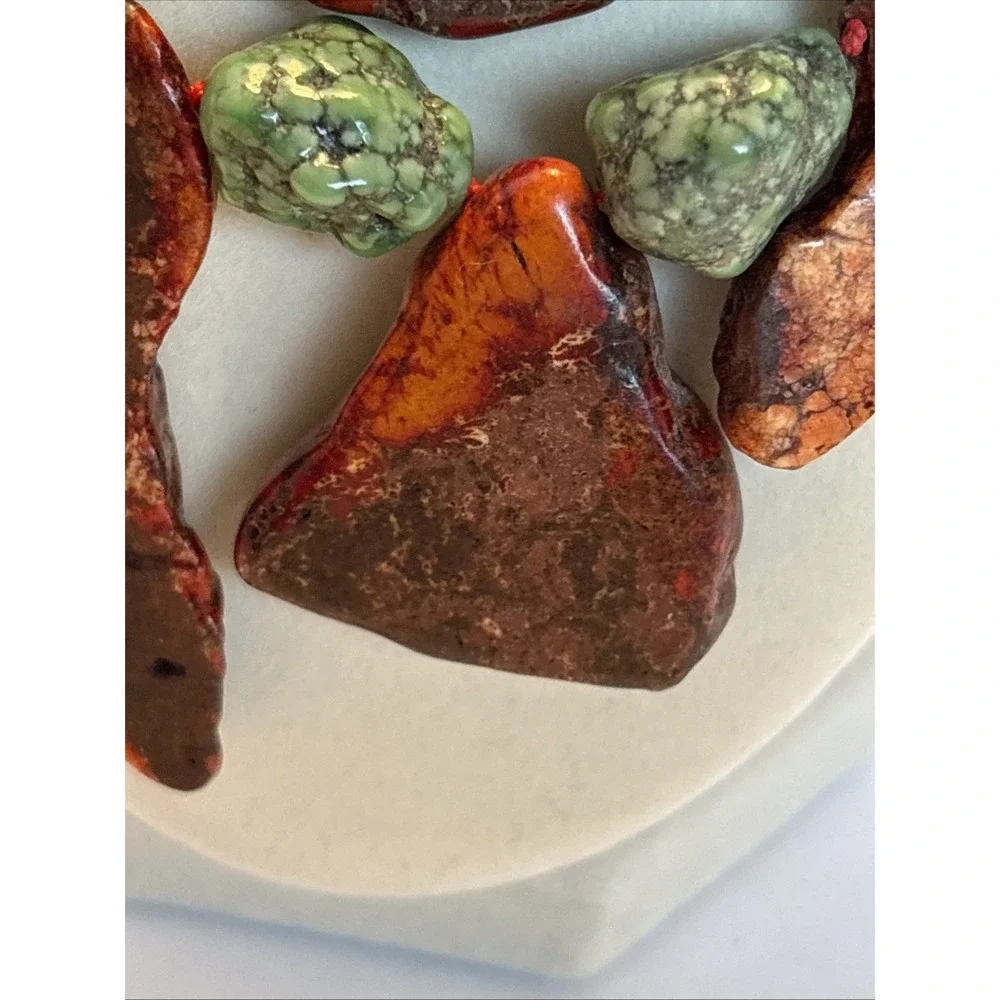 Native Artisan Turquoise Jasper Red Jasper Slab Stone Statement Necklace